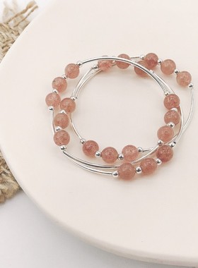 草莓晶招桃花多层纯银时尚风手链