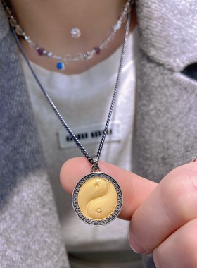 s925纯银饰品个性民族风九宫八卦太极回纹九宫牌银吊饰挂件项链