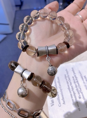 纯银天然茶晶手串女款闺蜜礼物手链水晶饰品叠戴首饰新款复古国风