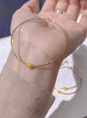 14Km注金精细简约单圈蜜蜡高级感手链闺蜜百搭叠戴手饰品送女友