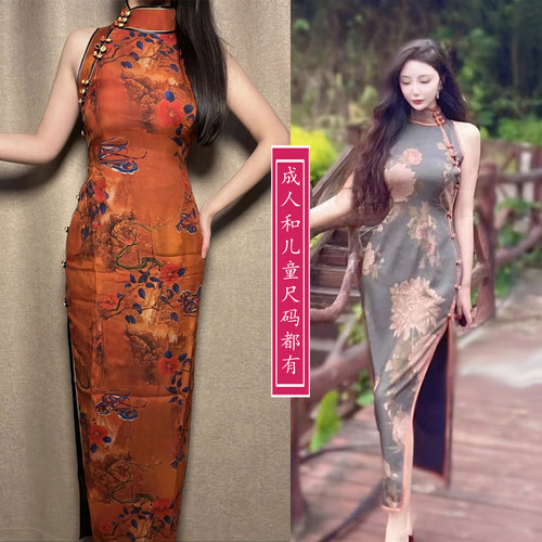 2296无袖筒子领高领紧身港工旗袍纸样长款全开襟无拉链一比一图纸