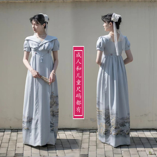 2380亲子款LOLITA帝政裙长款连衣裙纸样复古后扣子+拉链穿脱方式