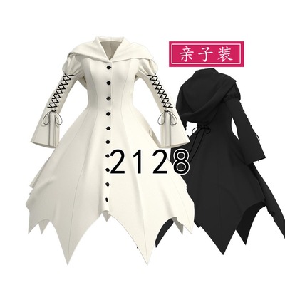 2128LOLITA超大女巫帽风衣样版不规则下摆收腰大裙摆开衫纸样图纸