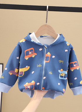 清仓特价开衫带帽子外套加绒薄上衣男童宝宝女童0123岁保暖拉链