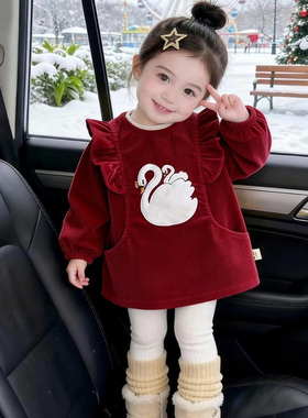 女宝洋气罩衣外穿公主围裙冬季儿童防脏护衣防水宝宝围兜倒褂围衣