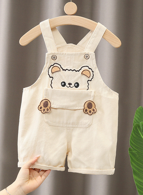 新款儿童背带裤全棉裤子男女童夏款卡通婴儿短裤宝宝休闲帅气可爱