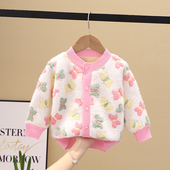 新款 上衣小童男宝宝秋冬装 男童加厚针织开衫 婴儿加绒外套带帽冬季