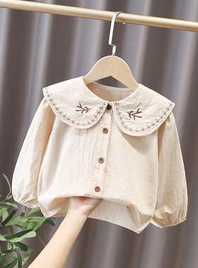 清仓女童长袖衬衫2026春装新款儿童洋气纯棉绣花上衣幼儿打底开衫
