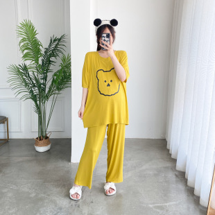 夏 卡通韩版新款宽松套装女可爱大码200斤哺乳月子服短袖长裤睡衣