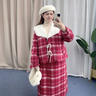 羽绒内胆套装 胖mm大码 圣诞节小香风两件冬装 女装 裙 红色新年200斤