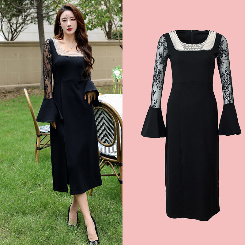 秋新款胖mm法式气质200斤韩版透气小黑裙性感蕾丝袖 高级感礼服裙,女装/女士精品,大码连衣裙,淘宝优惠券,粉丝福利购,淘宝优惠卷