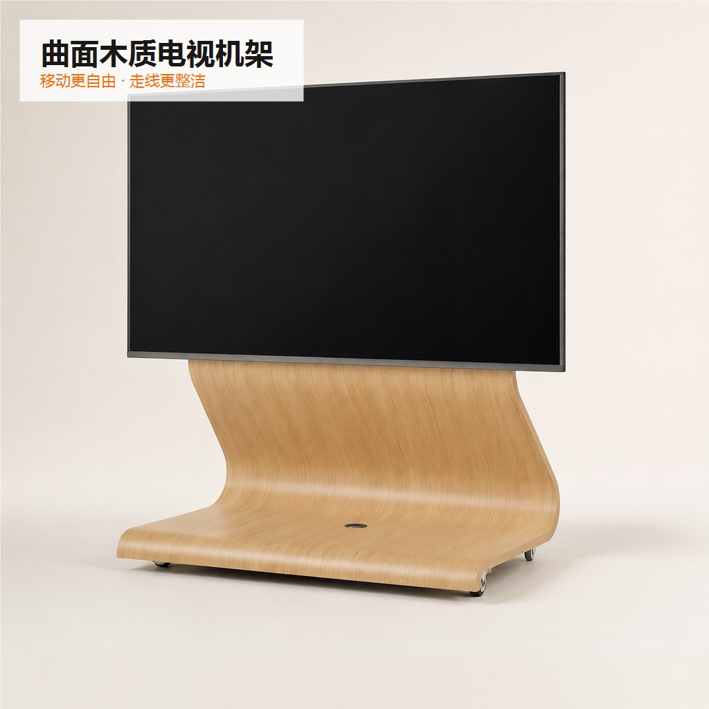 原木色北欧丹麦阿尔托移动电视支架客厅电视柜带轮复古极简挂架