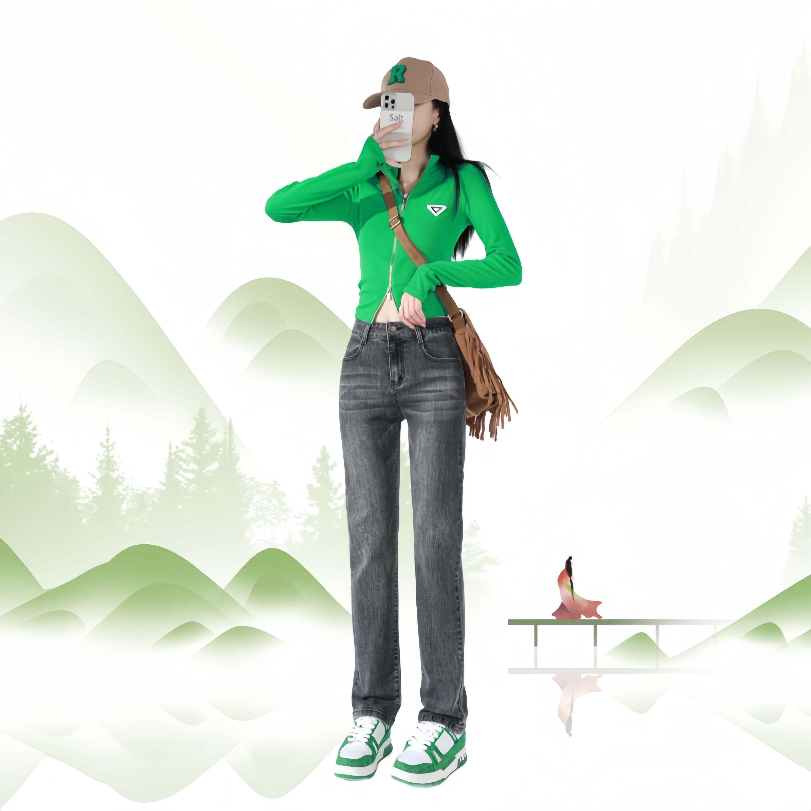 灰色直筒牛仔裤女弹力2025年新款高腰显瘦小个子法棍秋装烟管裤子