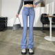 弹力八分小个子喇叭裤 显瘦修身 子 女浅蓝色高腰新款 九分微喇牛仔裤