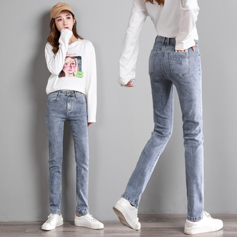 复古蓝直筒牛仔裤女2026年新款高腰显瘦修身弹力小个子窄版牛仔裤