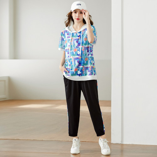 大码女装夏装宽松显瘦速干网套装