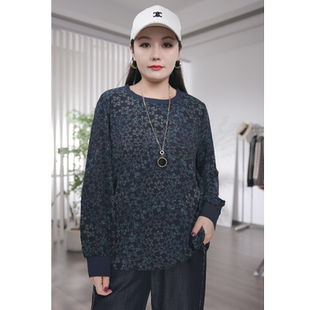 女装 T恤衫 胖妹妹百搭时尚 洋气宽松显瘦长袖 休闲上衣胖mm秋装 大码