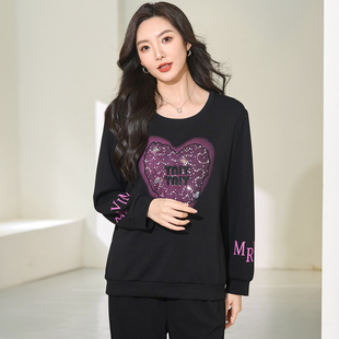 胖妹妹洋气休闲上衣胖mm宽松显瘦长袖 2025春装 T恤 女装 加肥加大码