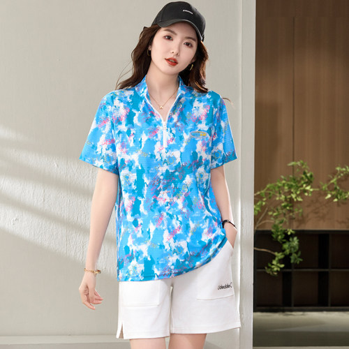 胖mm夏装时髦洋气速干网短袖T恤