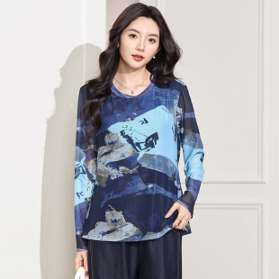 百搭休闲上衣胖mm宽松显瘦长袖 加肥加大码 胖妹妹时尚 秋装 T恤 女装