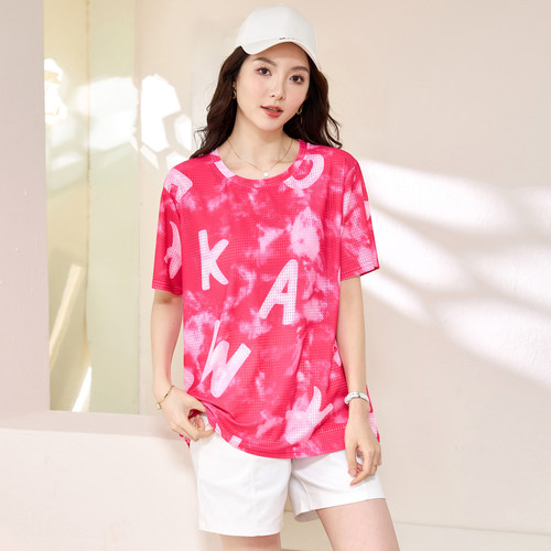 大码女装夏装新款胖mm百搭时尚休闲上衣胖妹妹宽松显瘦速干T恤衫