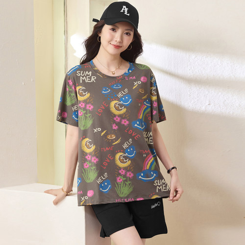 200斤胖妹妹宽松显瘦短袖T恤衫