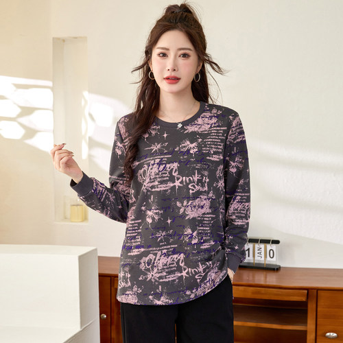 200斤胖mm秋装百搭通勤休闲T恤