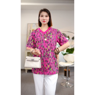 新款 夏季 女装 宽松显瘦百搭圆领短袖 T恤衫 胖200斤妹妹时尚 大码