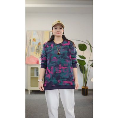 加大码女装圆领T恤长袖百搭撞色时尚春秋印花秋季宽松显瘦打底衫