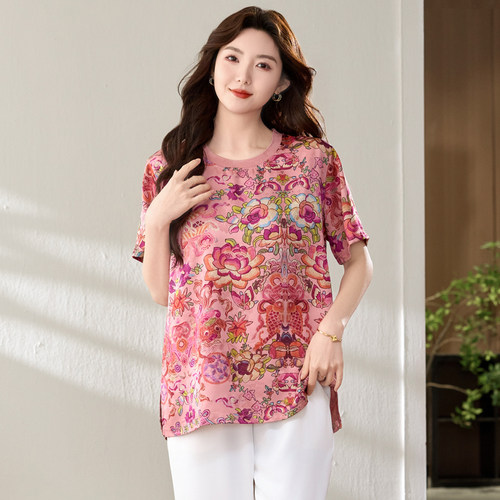 胖mm夏装洋气休闲雪纺短袖T恤