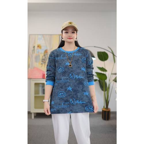 大码女装秋装胖mm印花女文艺宽松卫衣上衣胖妹妹时尚显瘦长袖T恤