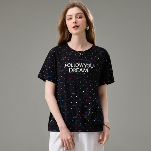 新款 夏季 胖妹妹洋气时尚 休闲上衣胖mm宽松显瘦短袖 大码 T恤衫 女装