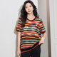 T恤衫 大码 200斤胖mm洋气时尚 条纹上衣胖妹妹宽松显瘦短袖 女装 夏装