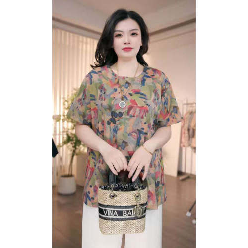 大码女装夏季新款短袖t恤200斤胖mm宽松显瘦轻薄肥胖简约印花上衣