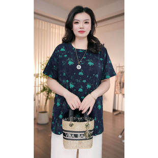 大码女装圆领短袖2026夏季新款宽松显瘦圆领加肥加大码T恤