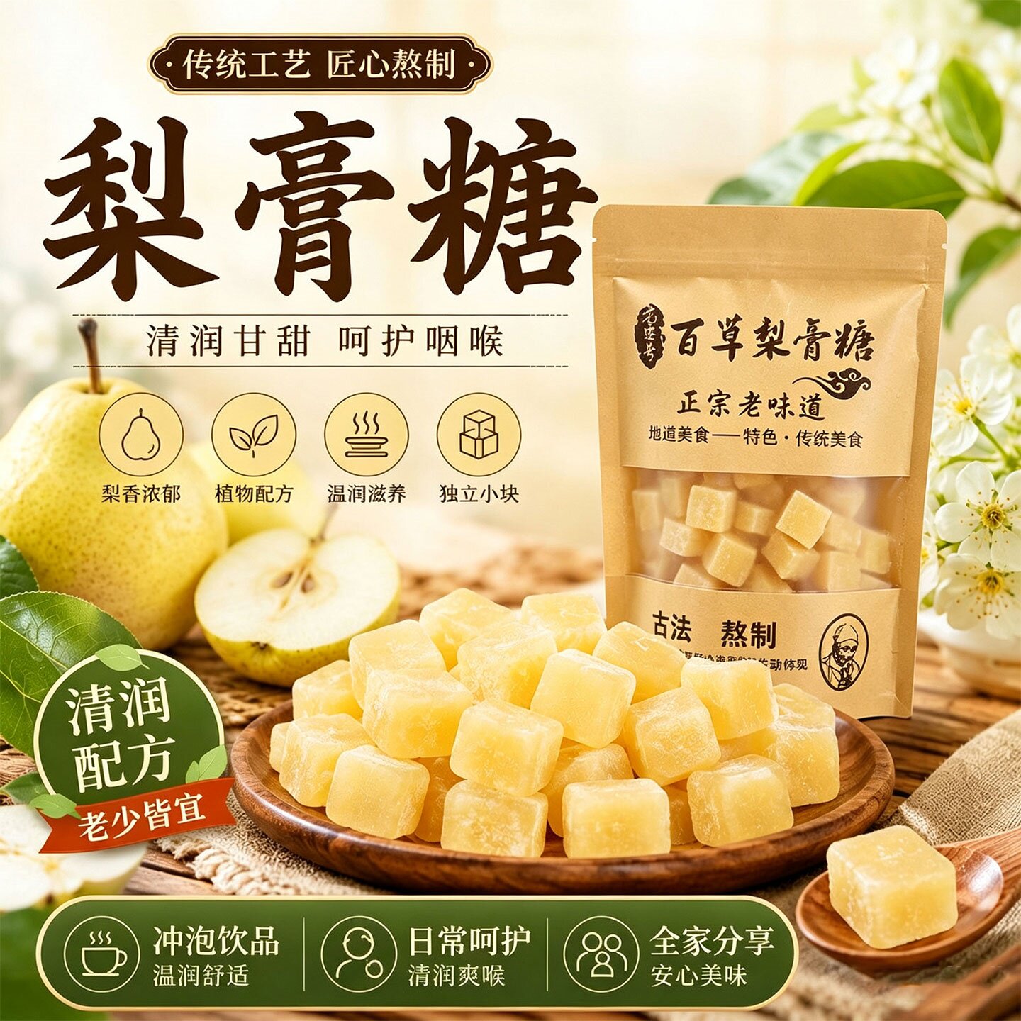 御谷典百草梨膏糖胖大海罗汉果雪梨膏糖果纯手工清凉薄荷硬糖零食