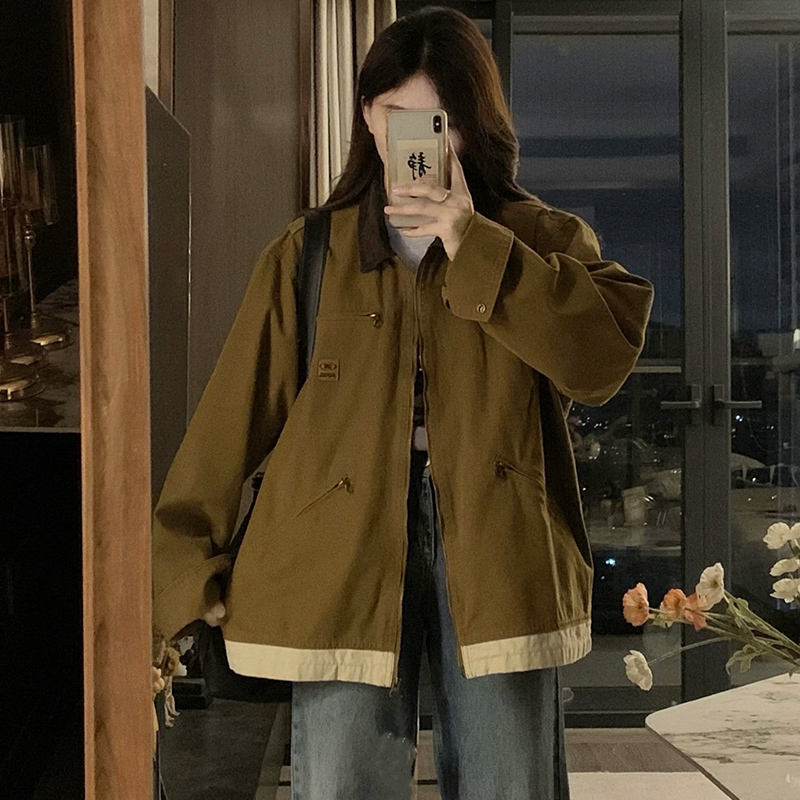 现货日系复古底特律夹克男女2025春秋冬潮牌学生翻领工装外套，男装夹克，电商A306-1