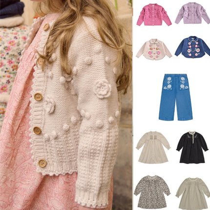 2025秋冬款LOU童装女孩粉色毛衣LM白衬衫开衫法式连衣裙气质套装