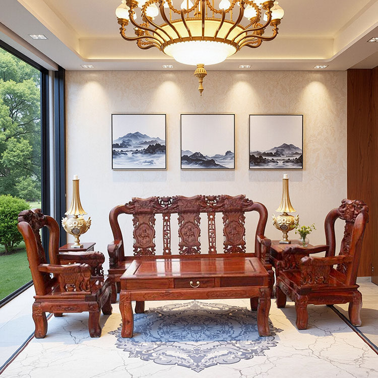 红木缅甸花梨木战国大象沙发加厚独板大果紫檀实木客厅中式组合椅