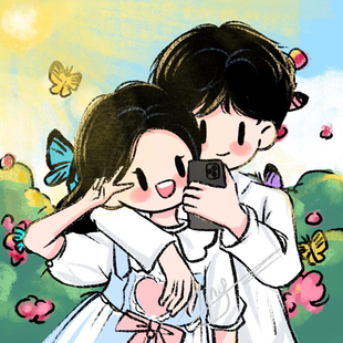 手绘头像定制油画棒蜡笔情侣照片转漫画卡通形象设计newmasus风格