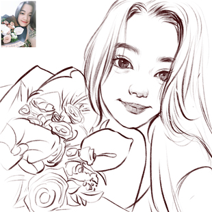 手绘真人照片素描画像代画肖像画头像速写卡通q版简笔画定制头像