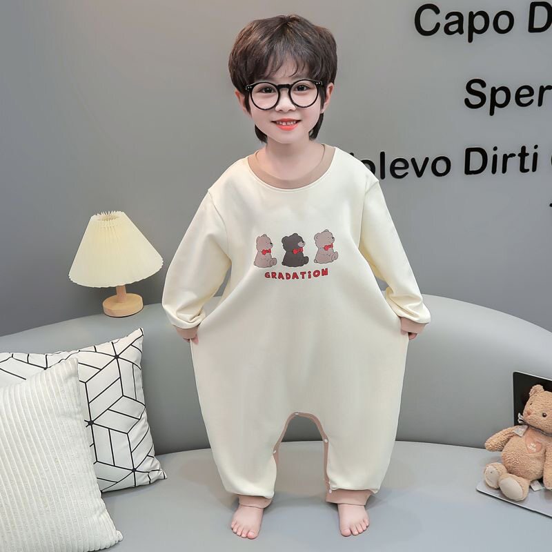儿童睡袋纯棉防踢连体衣