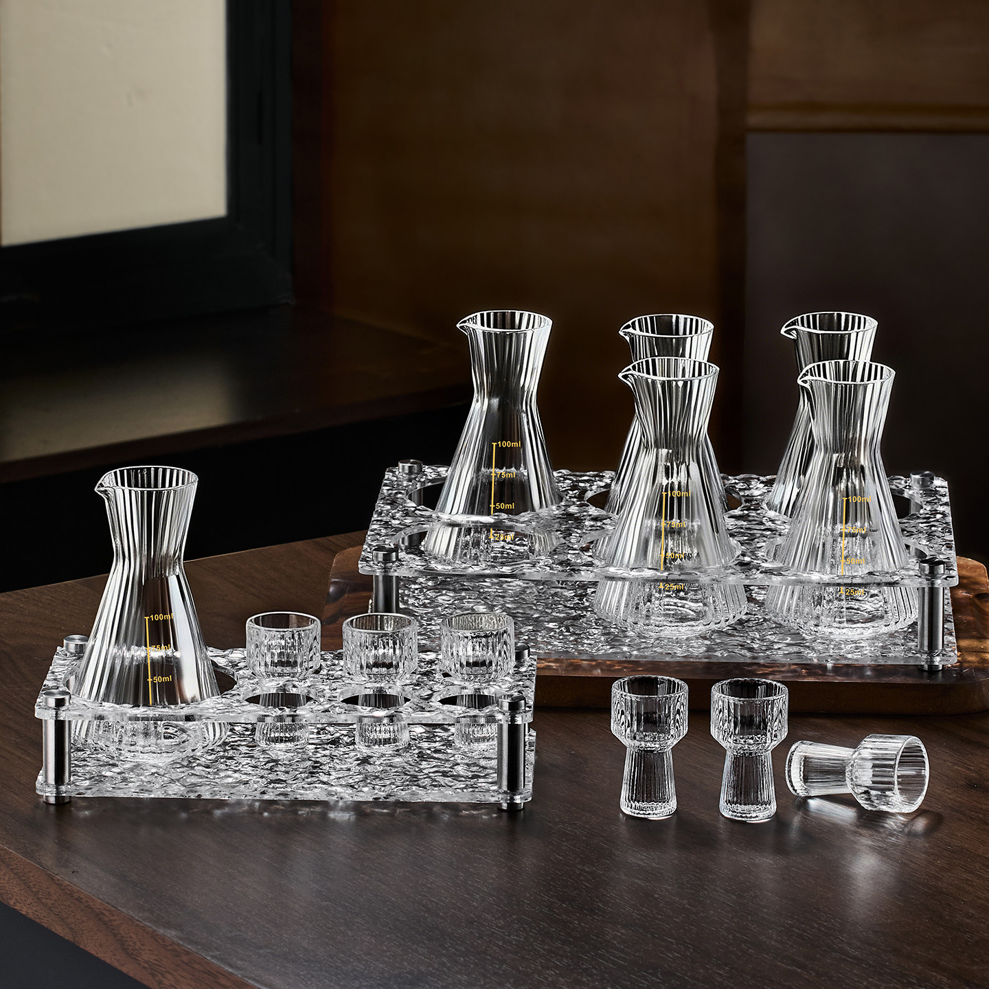 中式家用玻璃一口杯小酒盅创意带刻度分酒壶白酒杯分酒器酒具套装