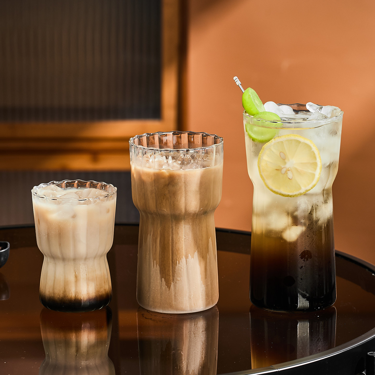 韩式竖纹耐热玻璃杯气泡杯果汁杯