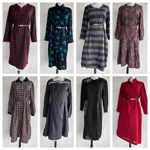 厚款 vintage复古着森系田园风小清新碎花波点中长半身裙