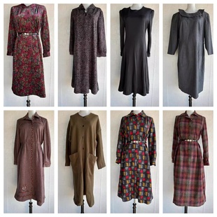 秋vintage复古着森系学院风小清新百褶格子毛呢连衣裙