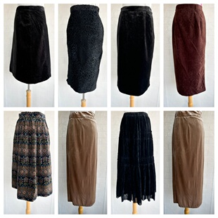 厚款 日系vintage复古着森系田园风金丝绒半身裙