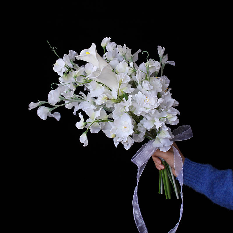 仿真花白色豌豆花新娘婚礼拍照手捧花影楼绢花摄影结婚户外领证花