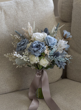 仿真花蓝色玫瑰婚礼结婚新娘手捧花店铺摆件花艺摄影影楼婚纱花束