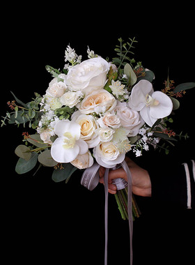 仿真花香槟色玫瑰新娘拍照手捧花绢花影楼摄影婚庆照婚礼道具花束